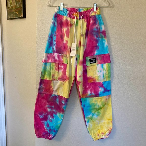 Sangtree Pants - Sangtree Tie Dye Womens Cargo Pants Drawstring Tapered Trousers Size Small
